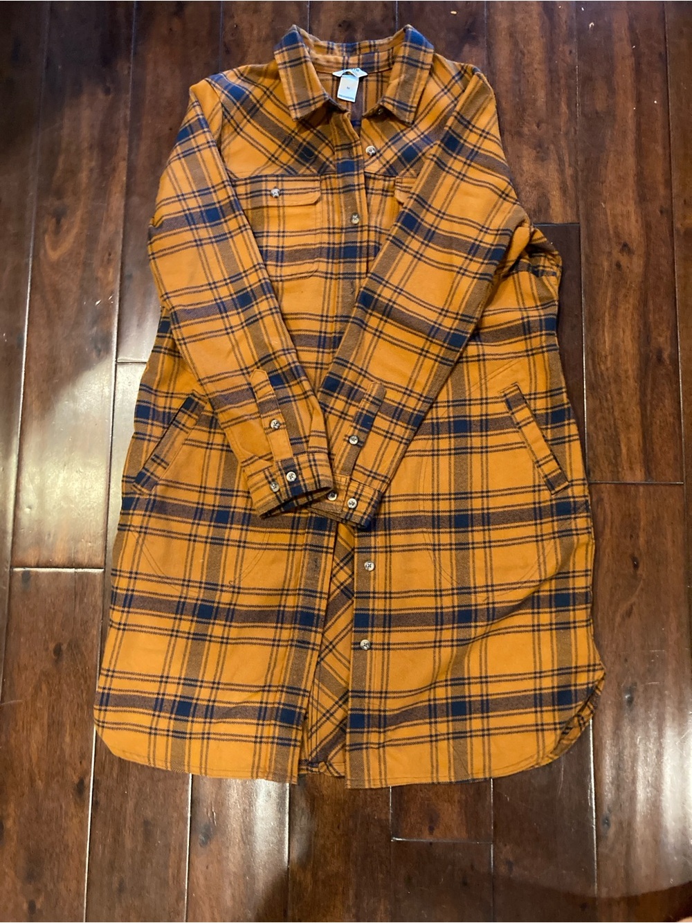 Duluth Trading Co. Orange and Navy Plaid Button-Down Tunic - Folklore Flannel M